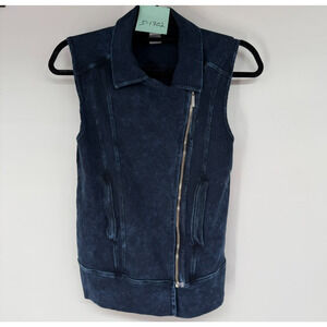 Hard Tail Forever Vest Womens XS Acid Dark Wash Blue Asymmetric Zipper Western